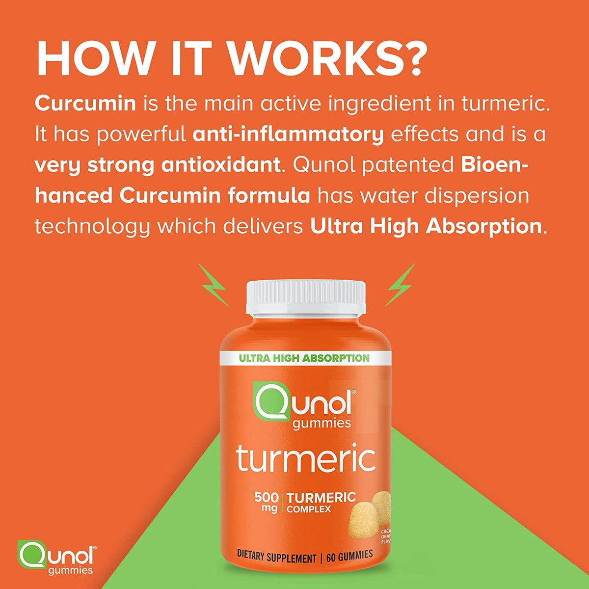 Qunol Turmeric Gummies, 500mg, Ultra High Absorption, Joint Support Herbal Supplement, 60 Count