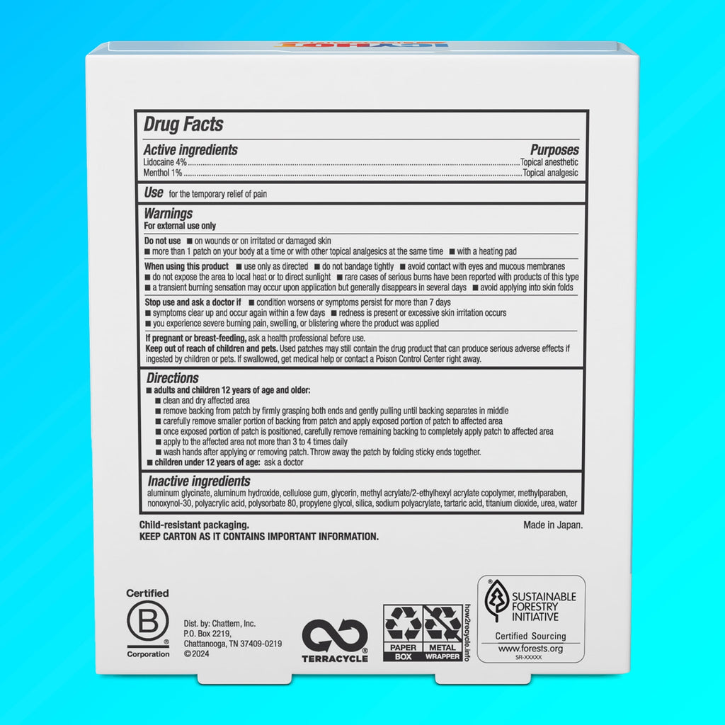 Icy Hot Lidocaine Pain Relief Patches, Numb Aggravated Nerves With Max Strength Lidocaine 4% and Menthol 1%, Fast-Acting Pain Relief for Minor Pain