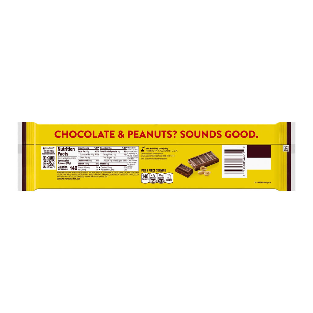 Hershey's Mr. Goodbar Chocolate with Peanuts Candy Bars & Miniatures, Snack Size, .45 oz (10 Count)