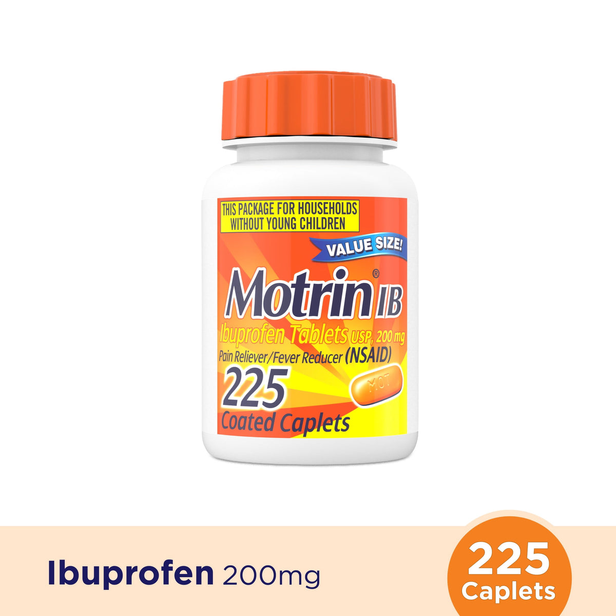 Fast-Acting Motrin IB, Ibuprofen 200mg for Pain & Fever Relief, Value Size, 225 Count