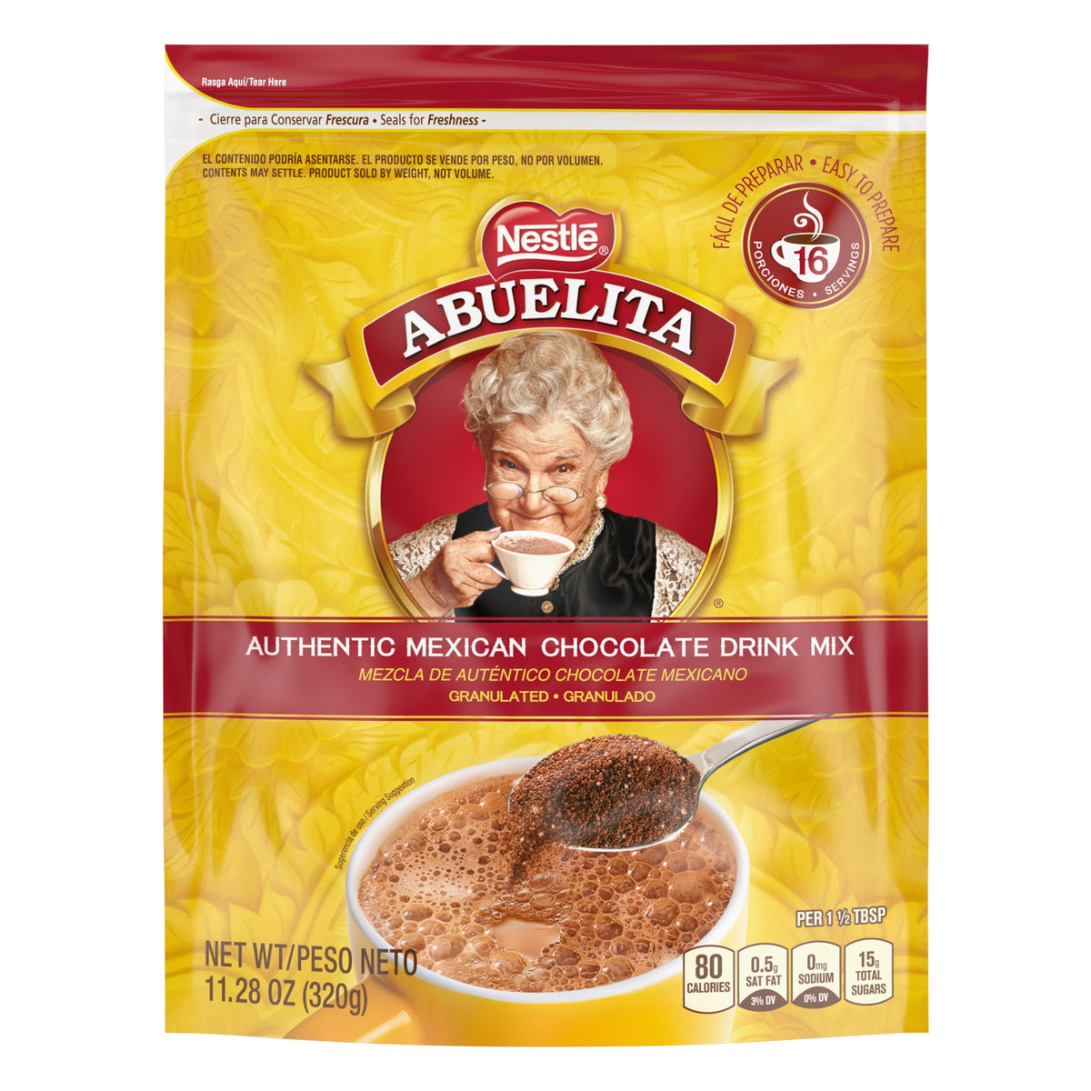 Nestle Abuelita Mexican Style Instant Hot Chocolate Cinco de Mayo Food Drink Mix, 11.287 oz, 16 Pack, Resealable Bag​