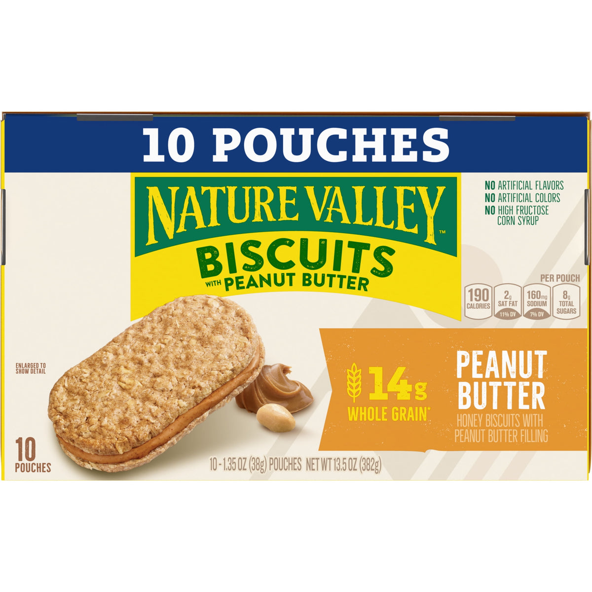 Nature Valley Biscuit Sandwiches, Peanut Butter, Snack Bars, 10 Bars, 13.5 oz