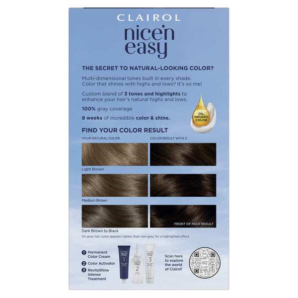 Clairol Nice'n Easy Permanent Hair Color Cream, 3 Brown Black, Hair Dye, 1 Application