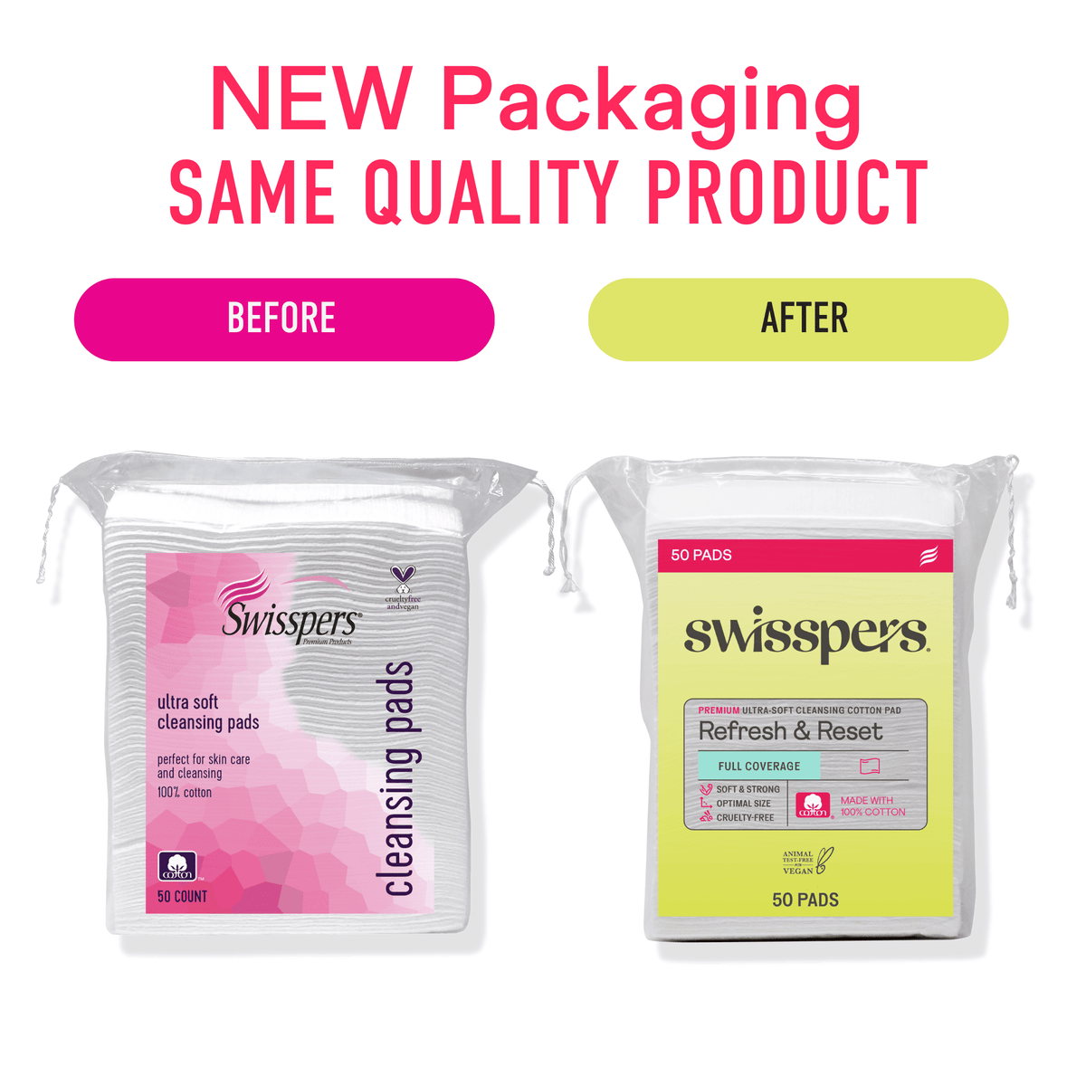 Swisspers Premium Ultra-Soft Cleansing 100% Pure Natural Cotton Pads, Larger & Thicker Rectangular Design, Strong, Absorbent, Versatile, Vegan