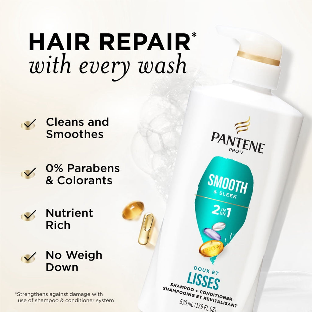 Pantene Pro-V 2 in1 Shampoo and Conditioner Smooth and Sleek, 17.9 fl oz for All Hair Types