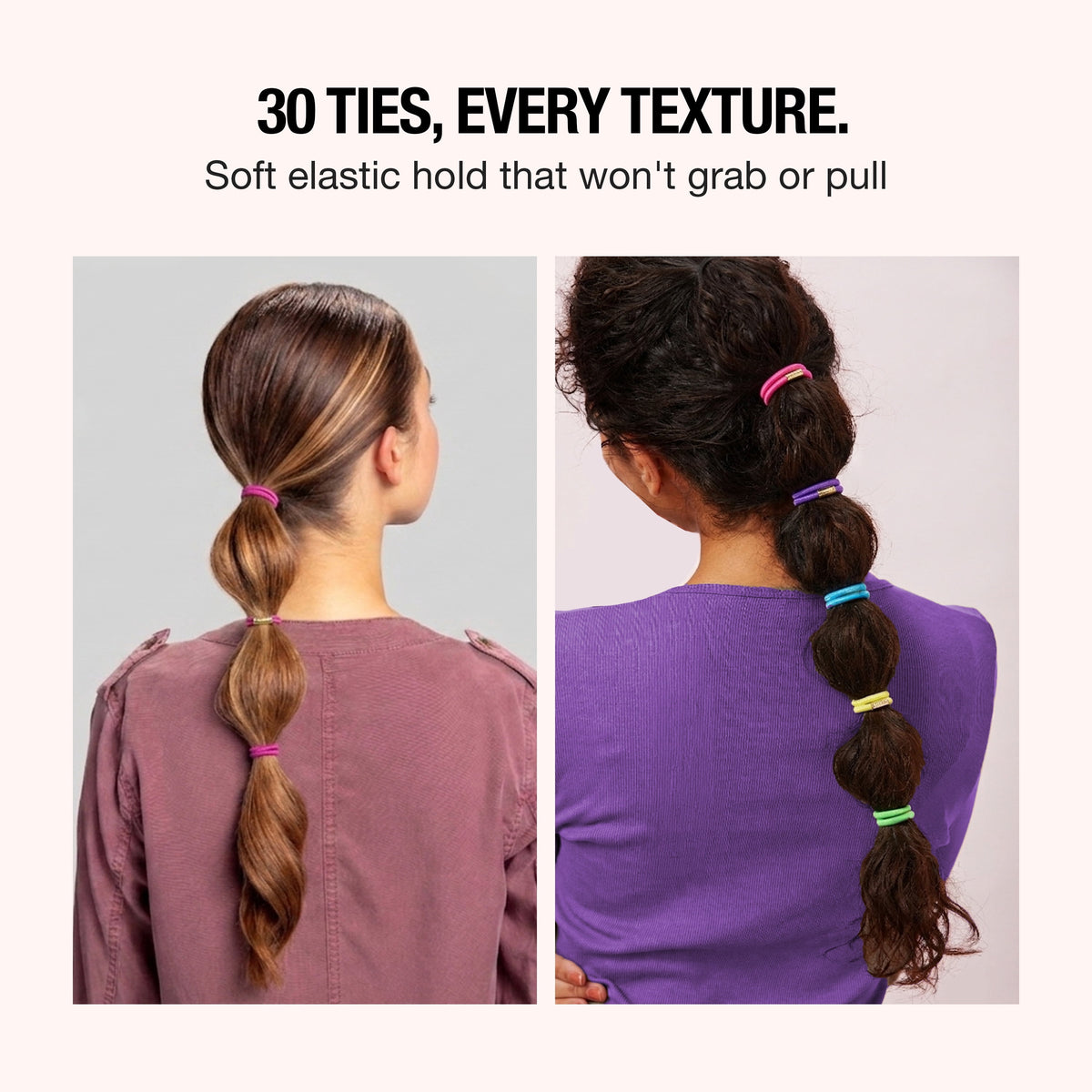 Scunci No Damage Hair Ties, Multicolor, 30 Count Ponytail Holders
