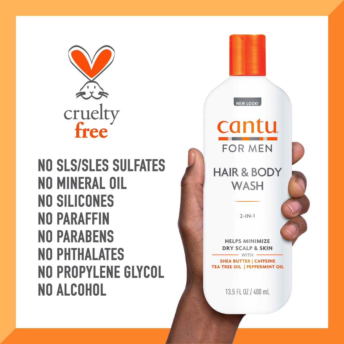 Cantu for Men 2-in-1 Hair & Body Wash with Shea Butter, Tea Tree Oil & Caffeine, 13.5 fl oz