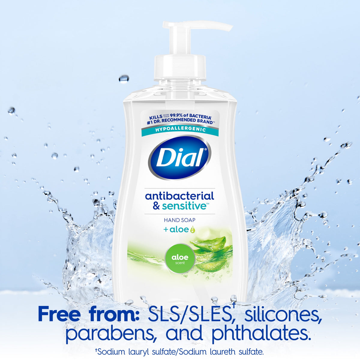 Dial Antibacterial & Sensitive Liquid Hand Soap, Hypoallergenic, Aloe Scent, 11 fl oz