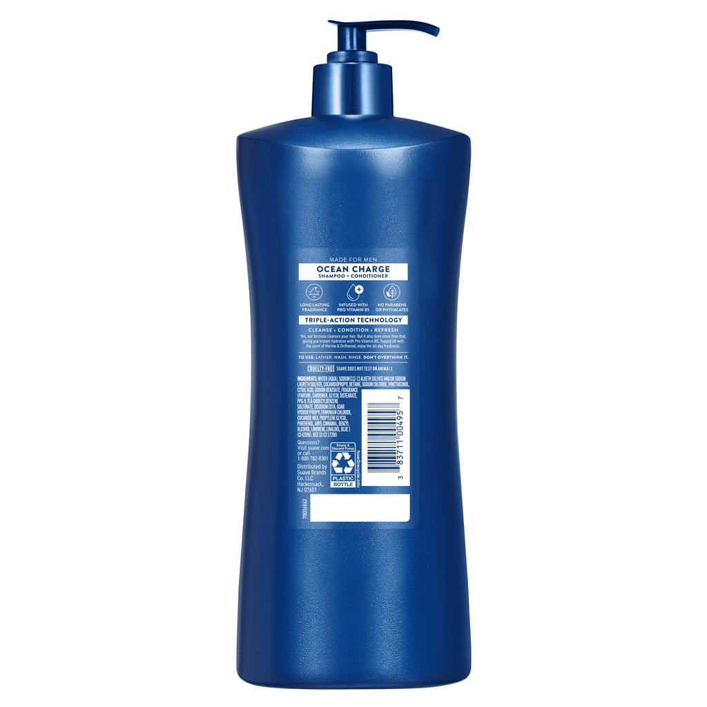 Suave Men Refreshing 2-in-1 Body & Face Wash with Glycerin & Vitamin E, Ocean Charge, 28 fl oz