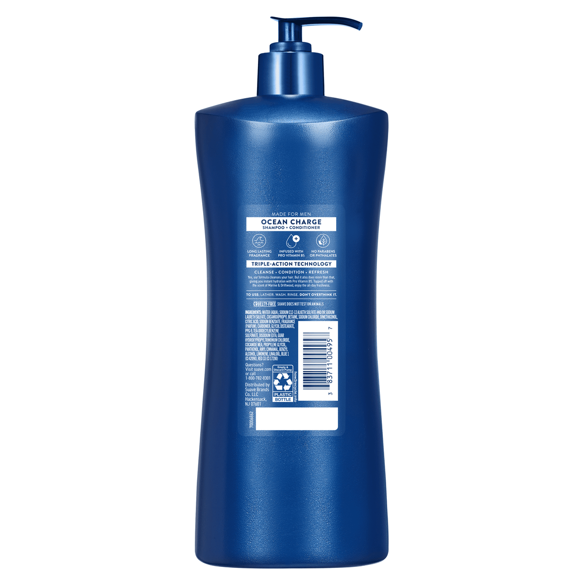 Suave Men Refreshing 2-in-1 Body & Face Wash with Glycerin & Vitamin E, Ocean Charge, 28 fl oz