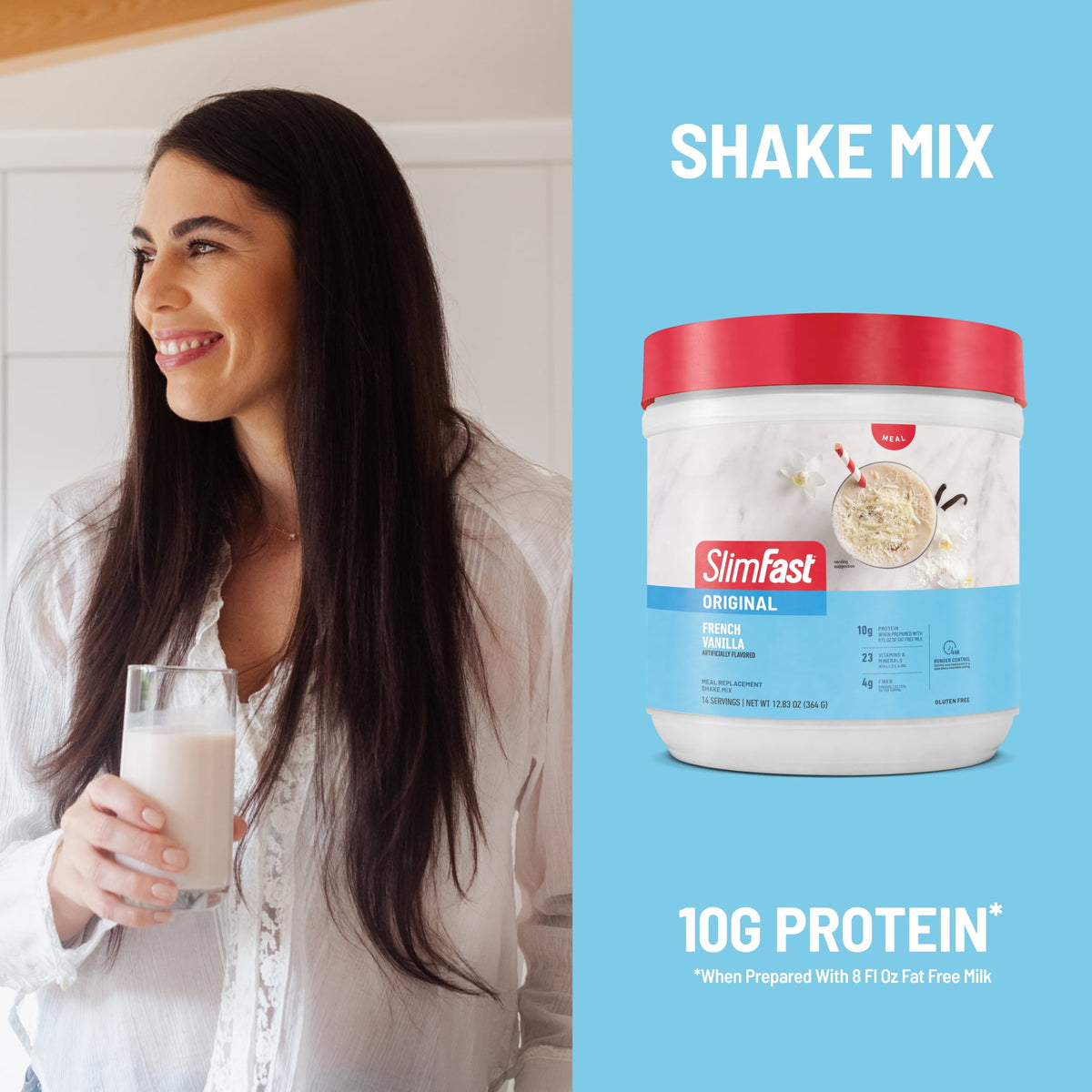 SlimFast Original Meal Replacement Shake Powder, French Vanilla, 12.83 oz, 14 Servings