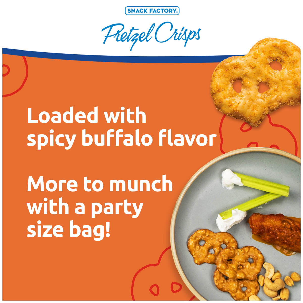 Snack Factory Pretzel Crisps, Buffalo Wing, Party Size 14 oz