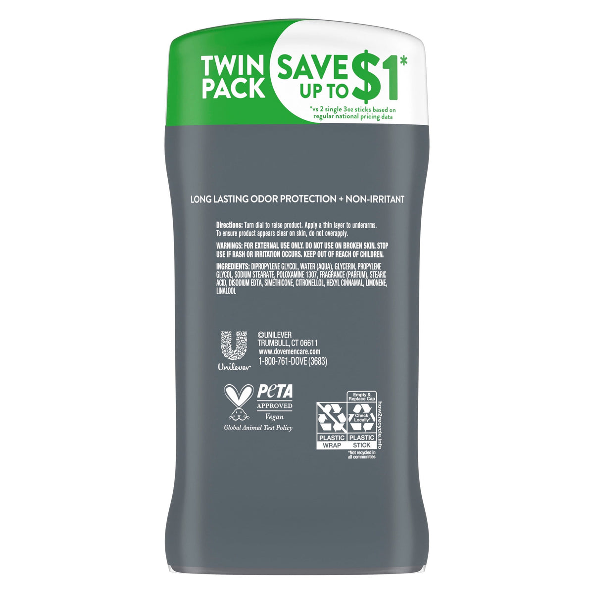Dove Men+Care Aluminum-Free Deodorant for Men Extra Fresh 72-Hour Odor Protection, 3 oz, 2 Count