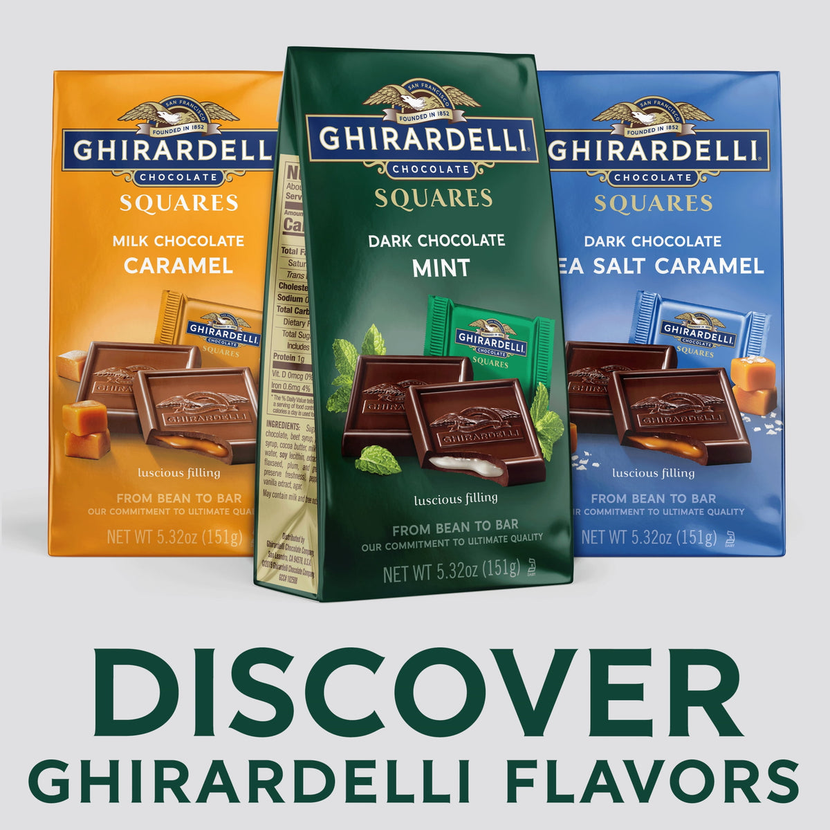GHIRARDELLI Dark Chocolate Candy SQUARES with Mint Filling, 5.32 oz Bag