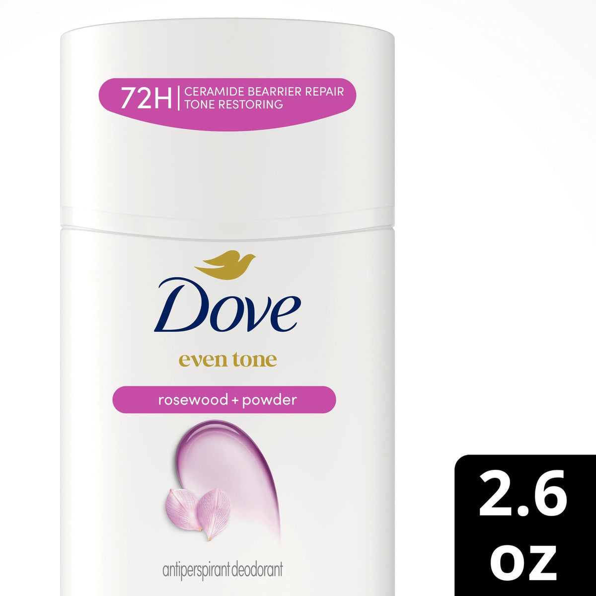 Dove Antiperspirant Deodorant Stick For Uneven Skin Tone Rosewood & Powder 48-hour Odor And Sweat Protection ,2.6 oz