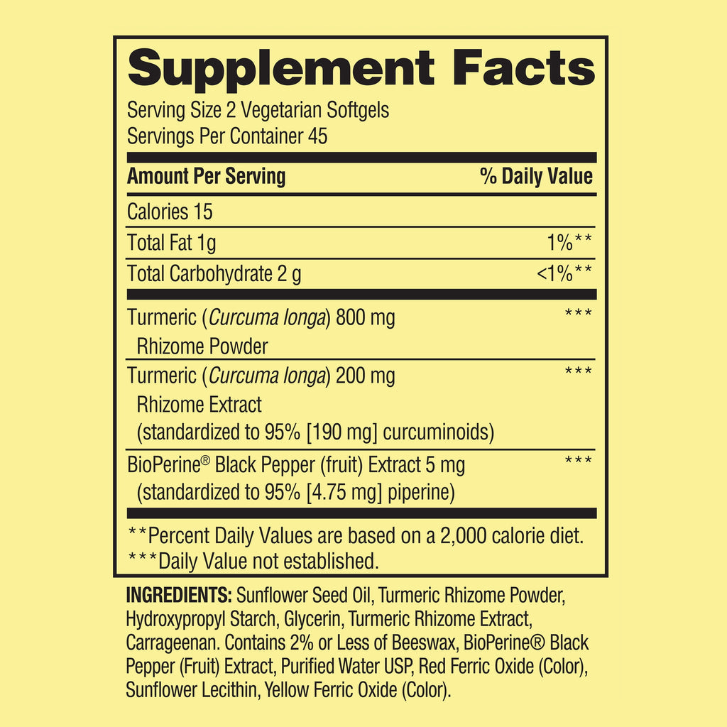 Spring Valley Extra Strength Turmeric Curcumin Complex Softgels Dietary Supplement, 1,000 mg, 90 Count