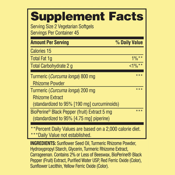 Spring Valley Extra Strength Turmeric Curcumin Complex Softgels Dietary Supplement, 1,000 mg, 90 Count