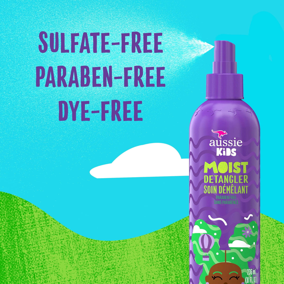 Aussie Kids Moist Detangler Spray for Kids, All Hair Types, 8 fl oz