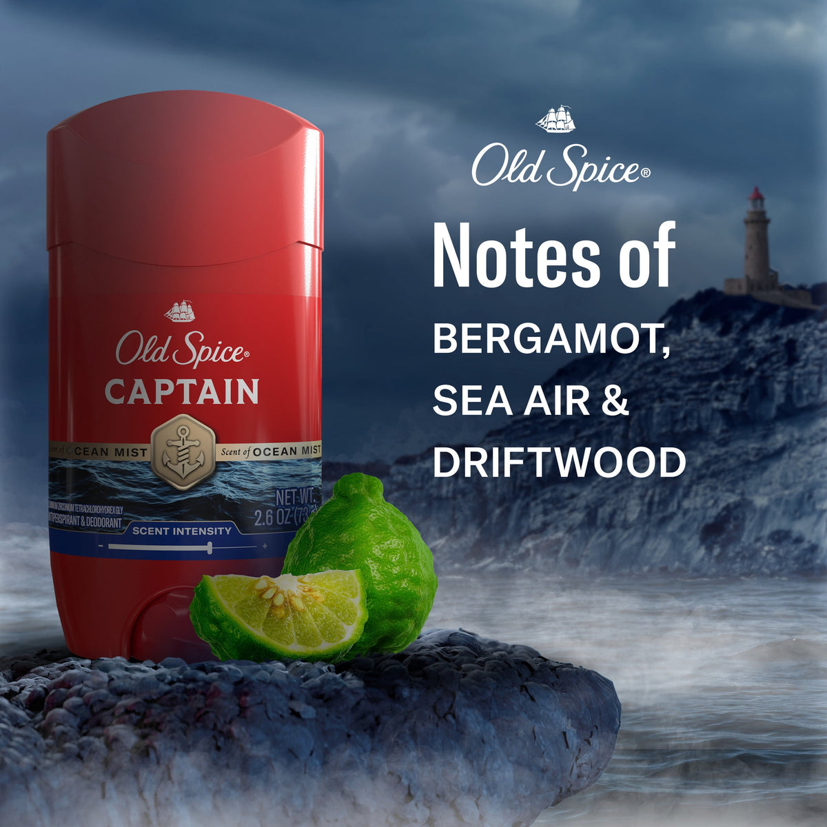 Old Spice Deodorant for Men, Antiperspirant, Captain, 24/7 Sweat & Odor Protection, 2.6 oz