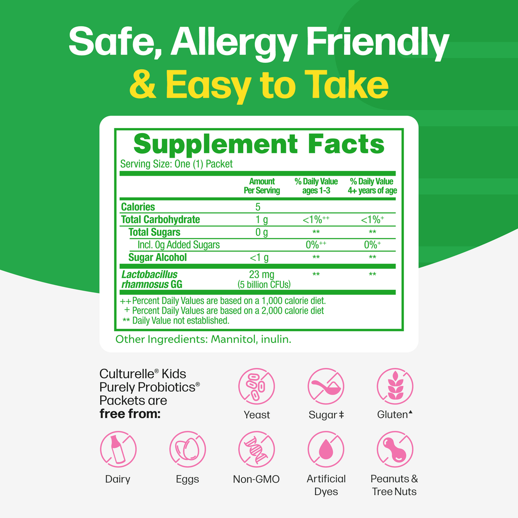 Culturelle Probiotics Kids Purely Probiotic Daily Ready-to-Mix Supplement, Immunity & Digestion Support for Children, No Flavor Added, 30 Packets