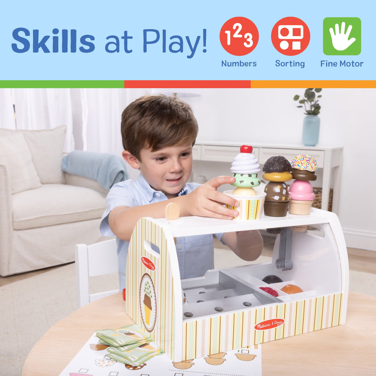 Melissa & Doug Wooden Scoop & Serve Ice Cream Counter Play Food Child Multicolor Wood 28 Piece