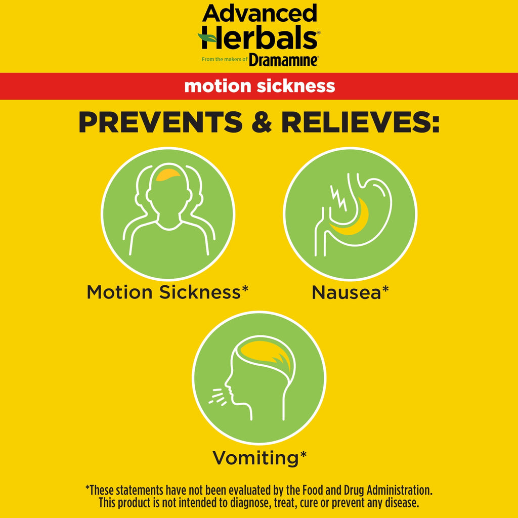 Advanced Herbals by Dramamine, Non-Drowsy Motion Sickness Relief, with Natural Ginger, 18 Count