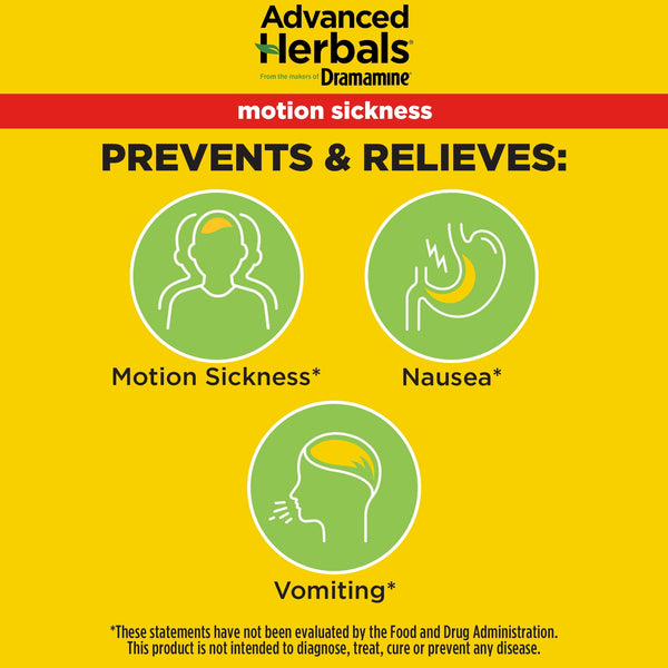 Advanced Herbals by Dramamine, Non-Drowsy Motion Sickness Relief, with Natural Ginger, 18 Count