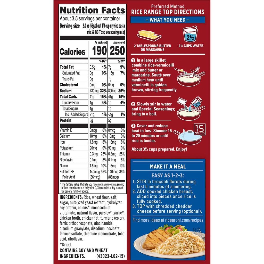 Rice-A-Roni Chicken Broth and Herbs Flavor Rice & Vermicelli Packaged Meal, Shelf-Stable 6.9 oz Box
