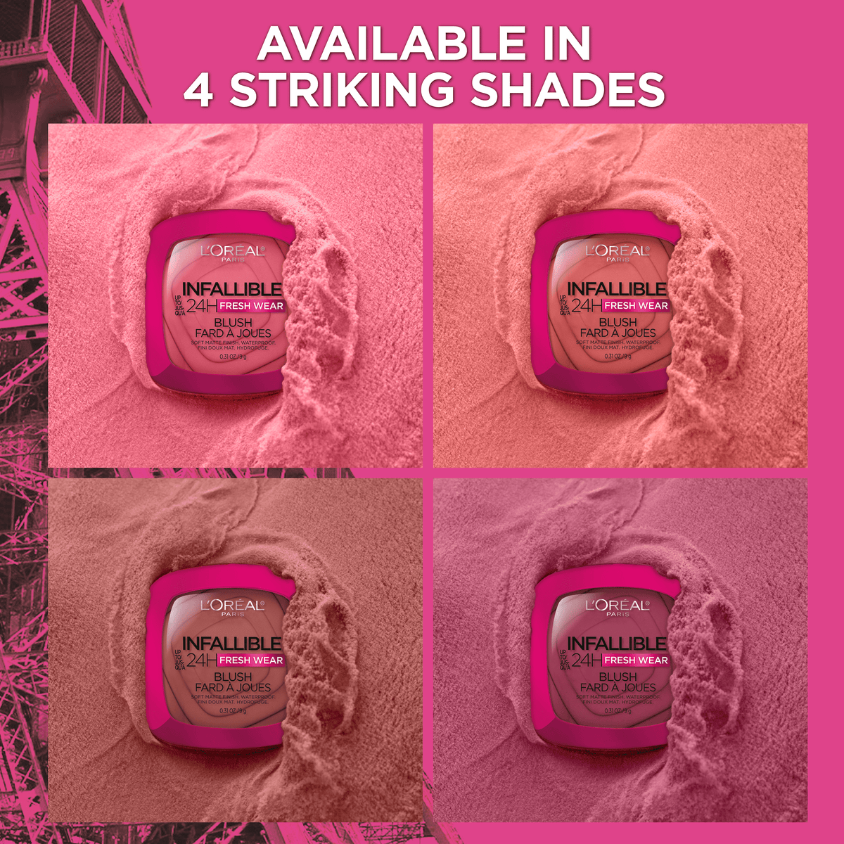 L'Oreal Paris Infallible 24H Fresh Wear Powder Blush, Soft Matte Blush, Confident Pink, 0.31 oz