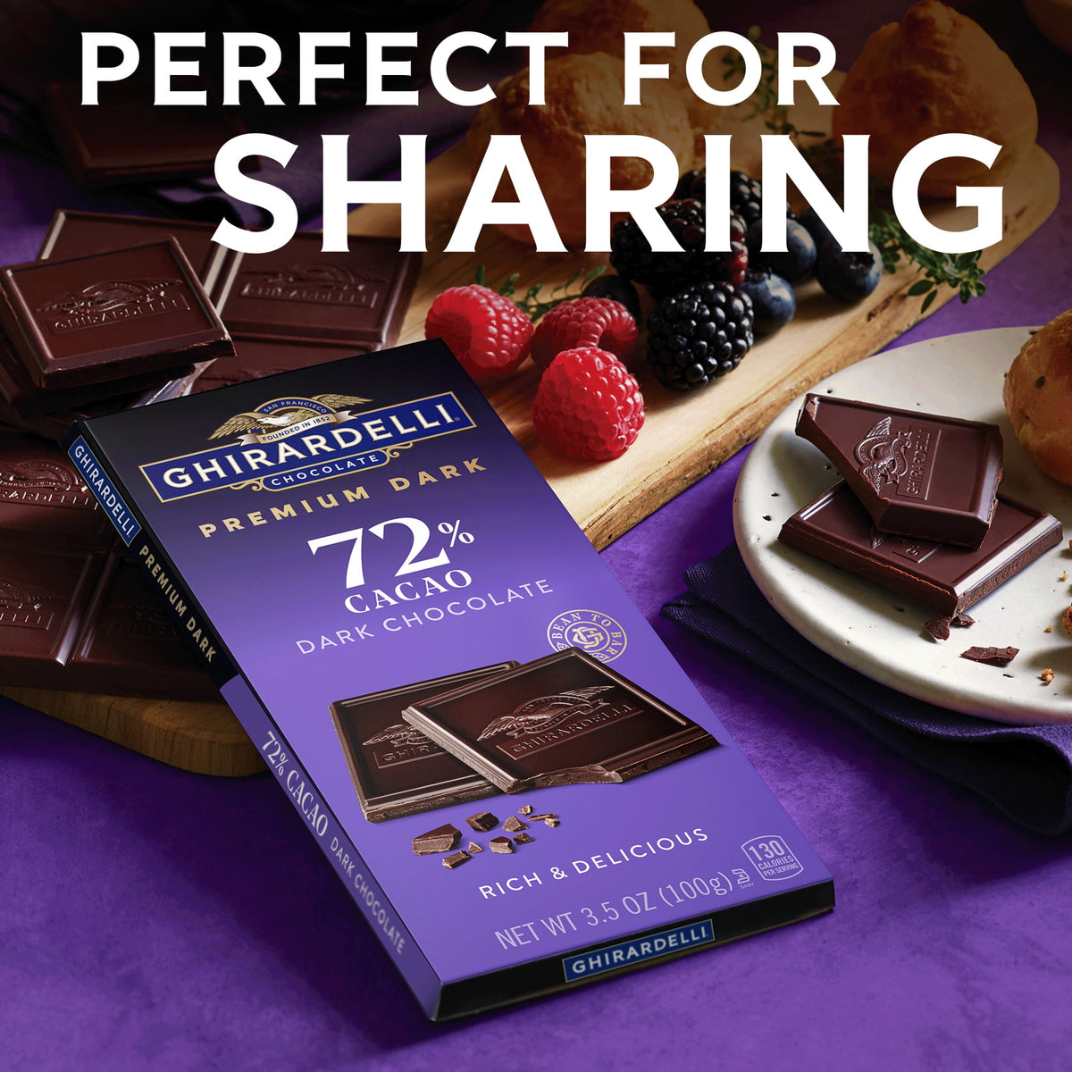 GHIRARDELLI Premium Dark 72% Cacao Dark Chocolate Bar, 3.5 oz Bar