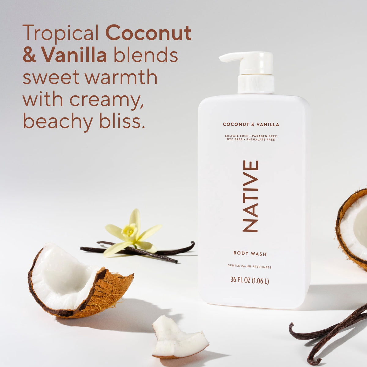 Native Body Wash, Sulfate Free, Naturally Derived Ingredients, 24hr Freshness, Coconut & Vanilla, 36 fl oz