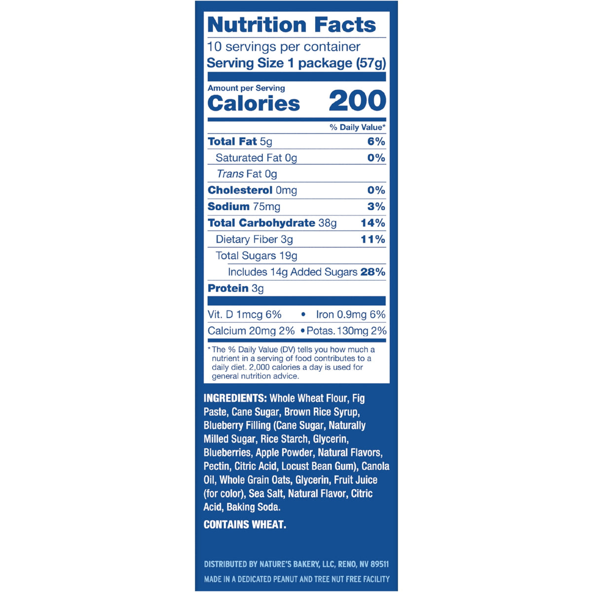 Nature's Bakery Blueberry Fig Bars, 10 Twin Packs, 2 oz Each