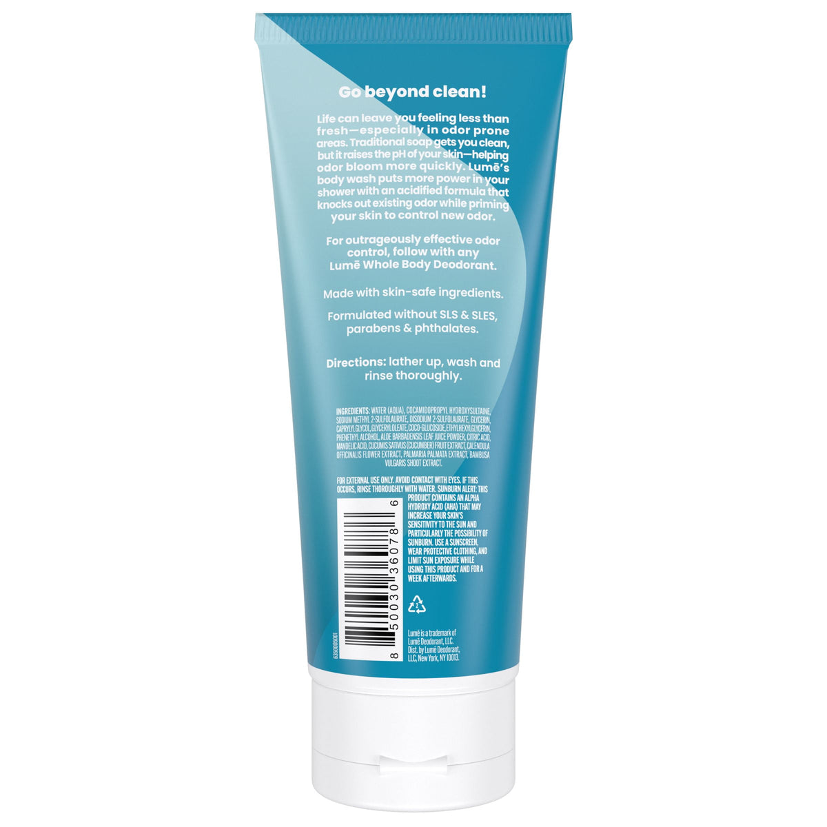 Lume Acidified Feminine Wash & Body Wash, Sensitive Skin, Unscented, 7 fl oz