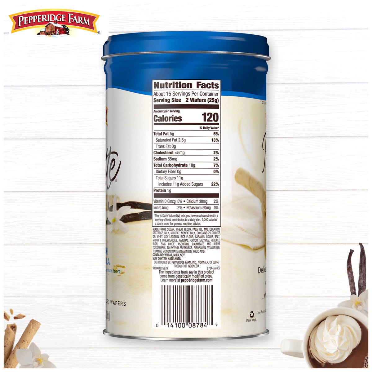 Pepperidge Farm Pirouette Cookies, French Vanilla Crème Filled Wafers, 13.5 oz Tin