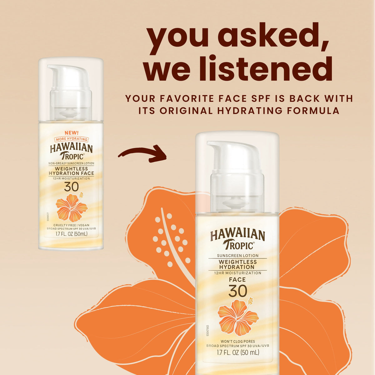 Hawaiian Tropic Weightless Hydration Lotion Sunscreen for Face SPF 30, Travel Size 1.7 Fl Oz