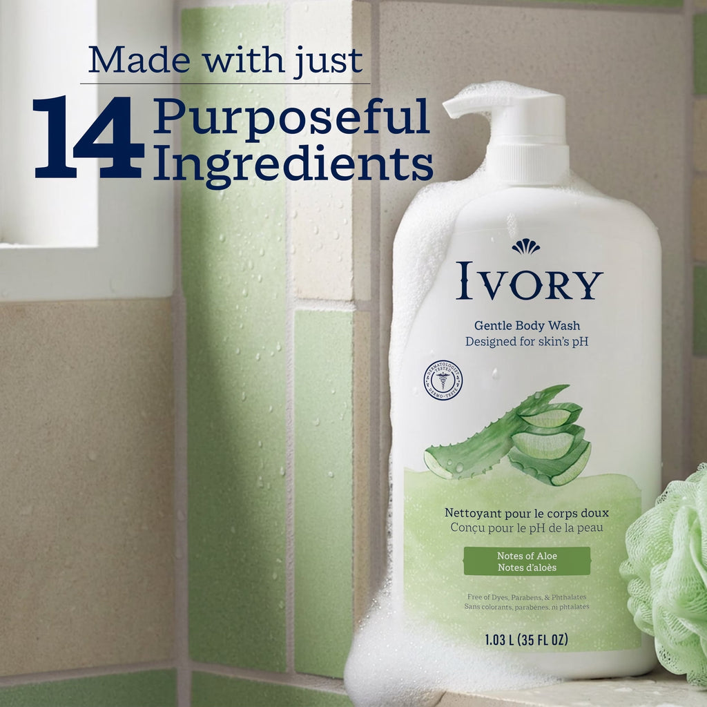 Ivory Body Wash, Mild and Gentle, Aloe Scent, for All Skin Types, 35 fl oz