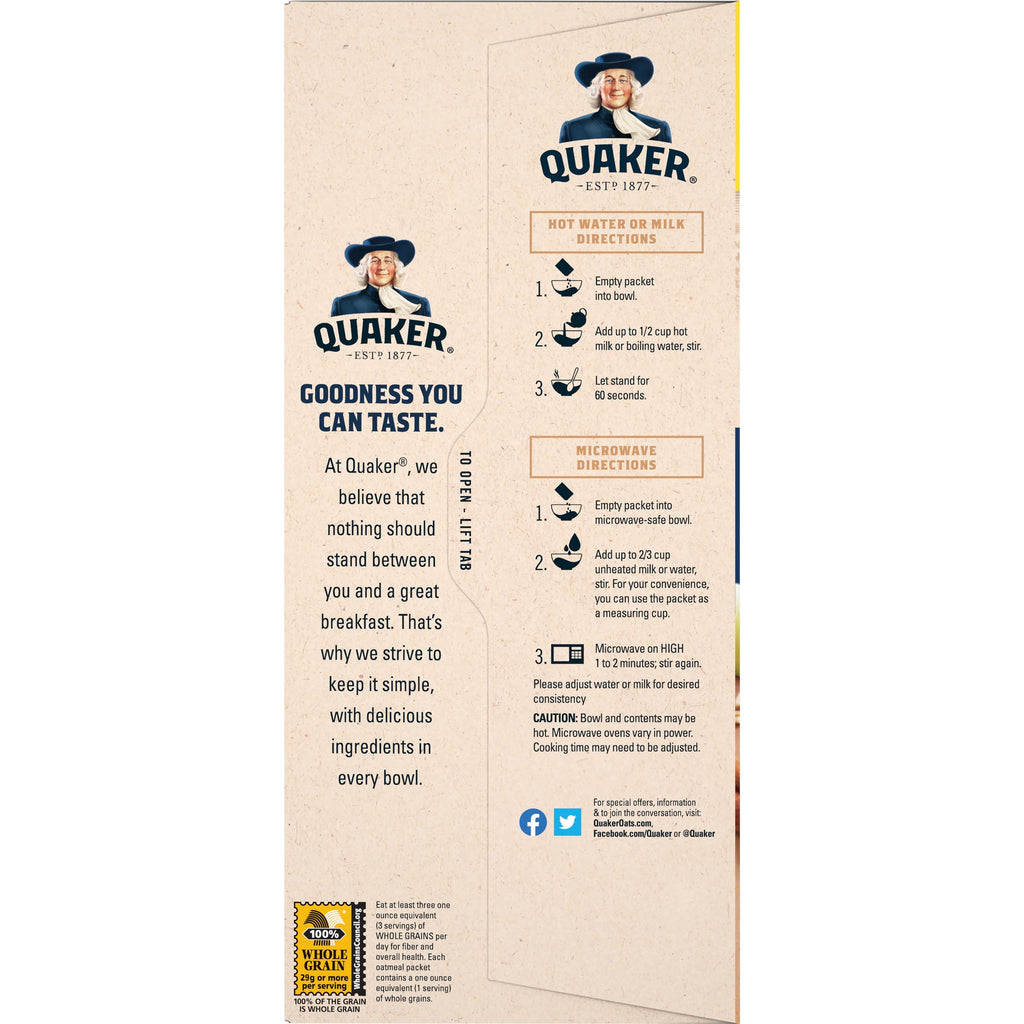 Quaker Instant Oatmeal, Flavor Variety Value Pack, 20 Packets (8 Apples & Cinnamon, 8 Maple & Brown Sugar, 4 Cinnamon Spice)