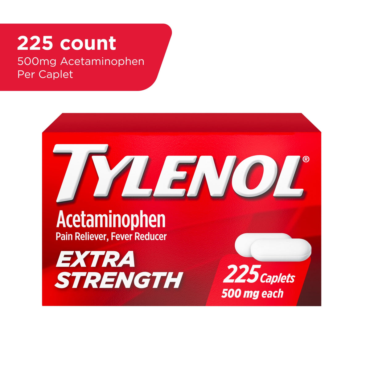 Tylenol Extra Strength Caplets, Fast, Strong Pain Relief, Acetaminophen 500 mg, 225 Count