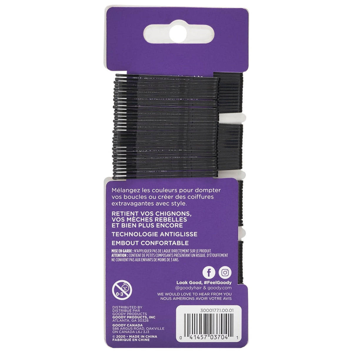 Goody Bobby Pins, Slide Proof Grip, Secure Hold Hair Pins, for All Ages, Black, 90 Ct