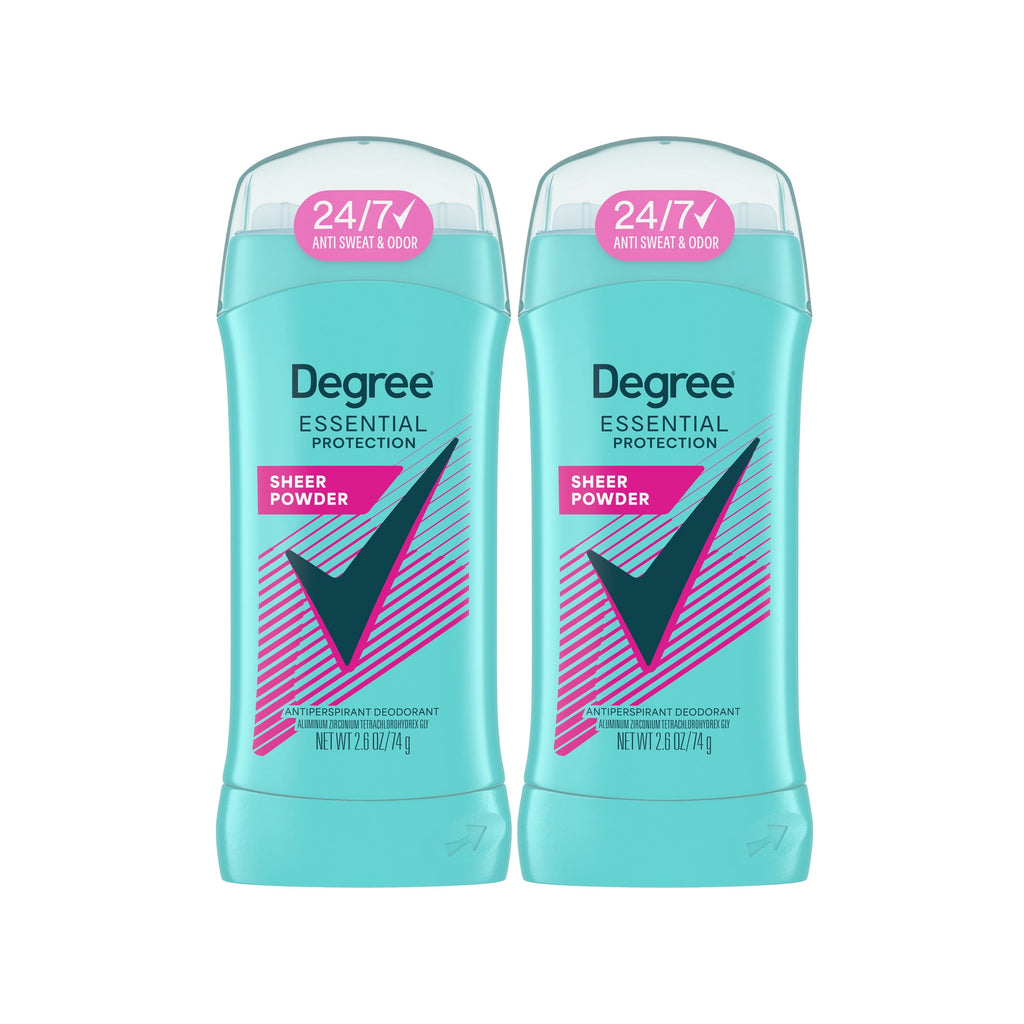 Degree Essentials Antiperspirant Deodorant for Women Sweat and Odor Protection Sheer Powder 24/7 Anti Sweat and Odor, 2.6 oz Twin Pack