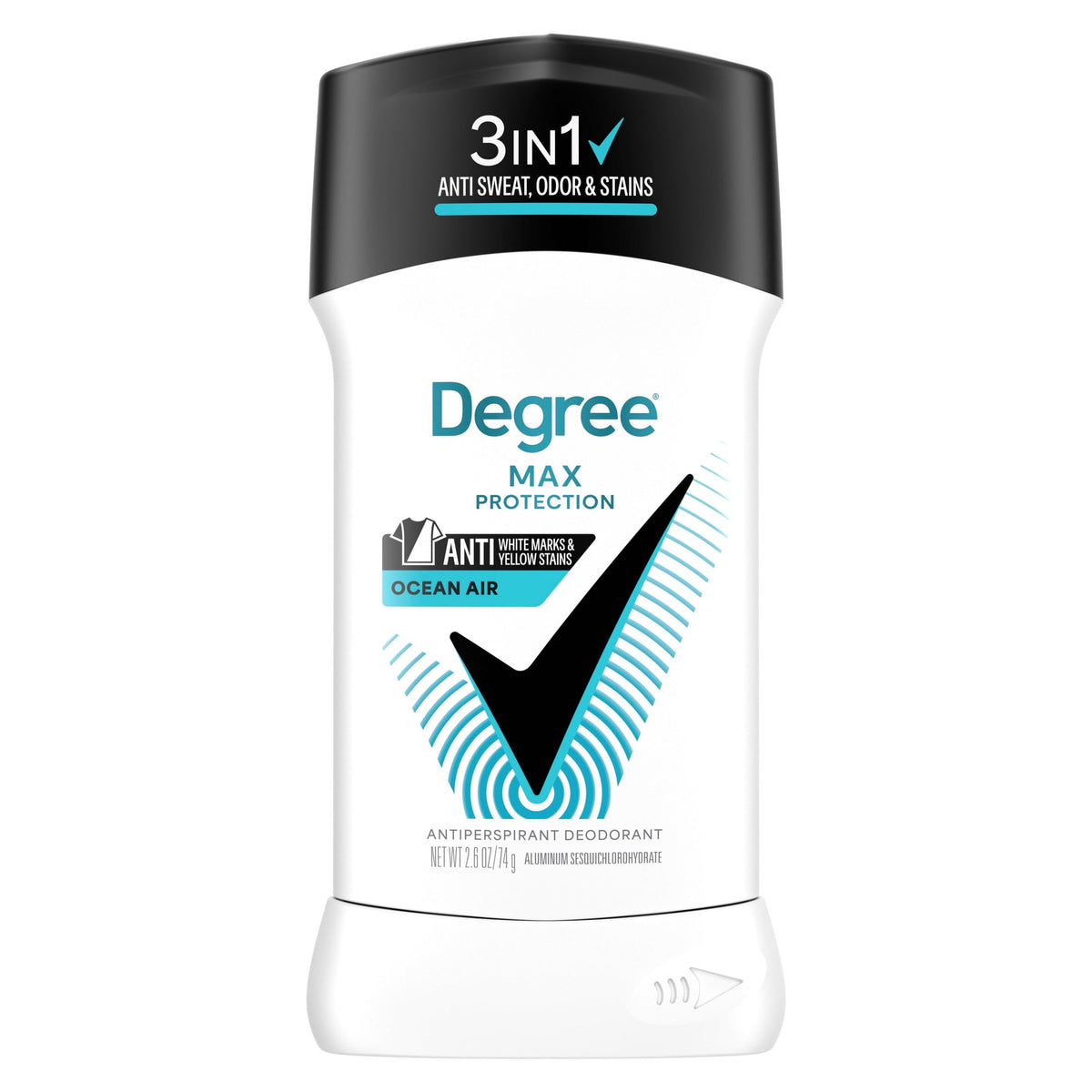 Degree Men 3in1 Max Protection Antiperspirant Deodorant Anti Sweat Odor and Stains Ocean Air 72-hour Protection, 2.6 oz