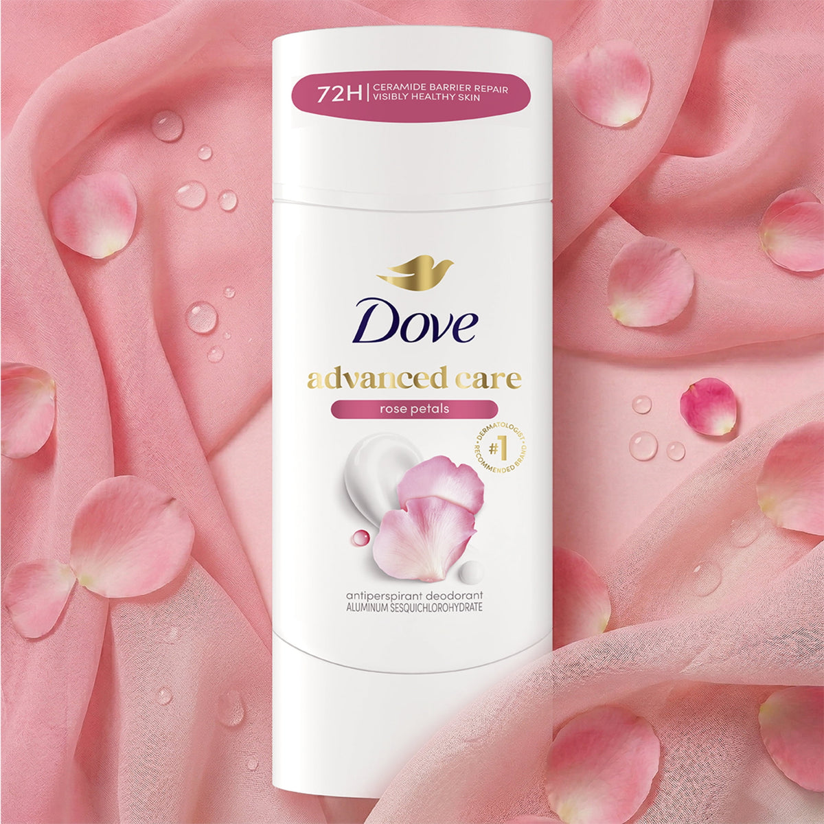 Dove Advanced Care Antiperspirant Deodorant Stick For Soft, Resilient Skin After Shaving, Rose Petals With 72-Hour Sweat & Odor Protection, 2.6 oz