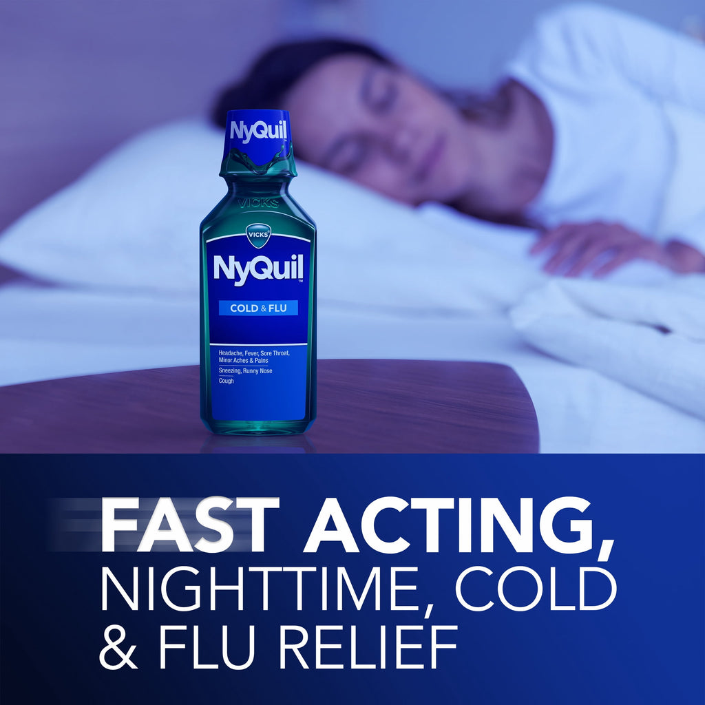 Vicks NyQuil Cold and Flu Liquid, Nighttime Cold Medicine, Original, 12 fl oz