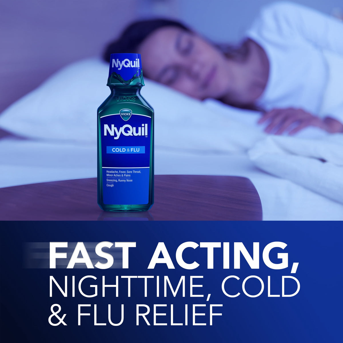 Vicks NyQuil Cold and Flu Liquid, Nighttime Cold Medicine, Original, 12 fl oz