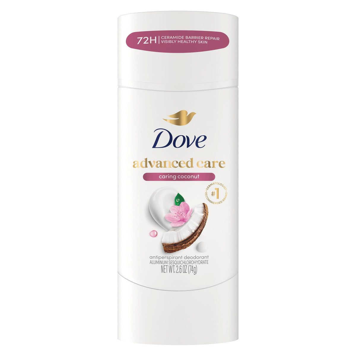 Dove Advanced Care Antiperspirant Deodorant Stick for Helping Repair Skin Barrier After Shaving, Caring Coconut with 72-Hour Sweat & Odor Protection
