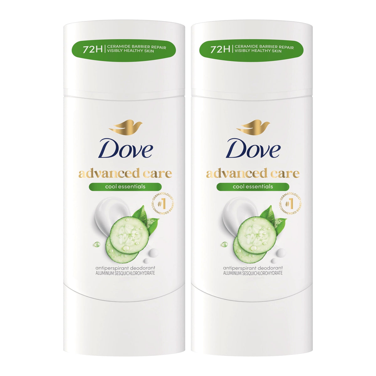 Dove Advanced Care Antiperspirant Deodorant Stick for 72-Hour Odor Protection Cool Essentials Pro-Ceramide Technology, 2.6 oz Twin Pack