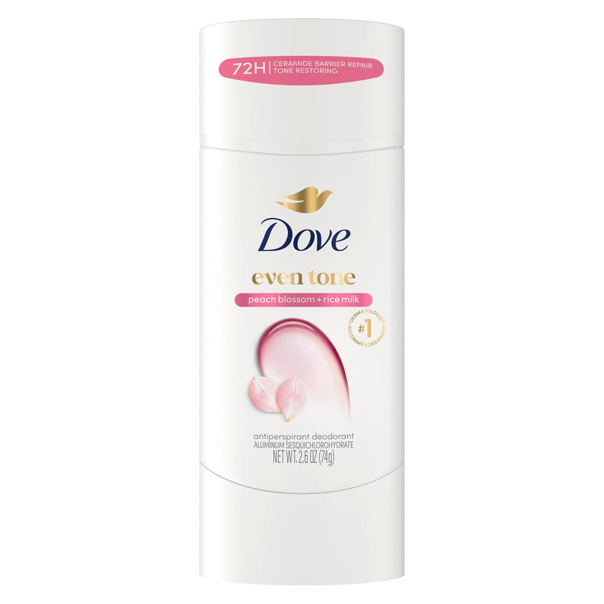 Dove Antiperspirant Deodorant Stick Peach Blossom & Rice Milk For Uneven Skin Tone 48-hour Odor and Sweat Protection, 2.6 oz