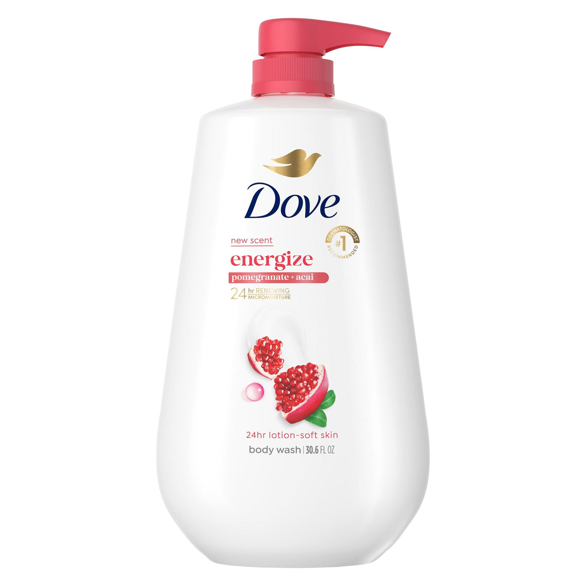 Dove Body Wash with Pump for 24hr Lotion-Soft Skin Rejuvenating Pomegranate & Hibiscus Moisturizing Skin Cleanser with No Sulfates No Parabens