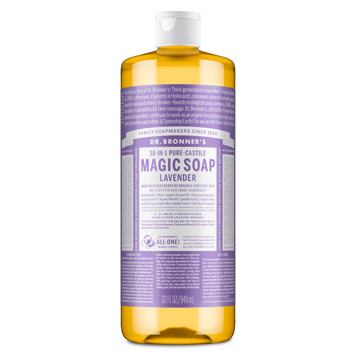 Dr.Bronner's Magic Soap, Lavender, Pure-Castile Body Wash Liquid Soap, 32 fl oz