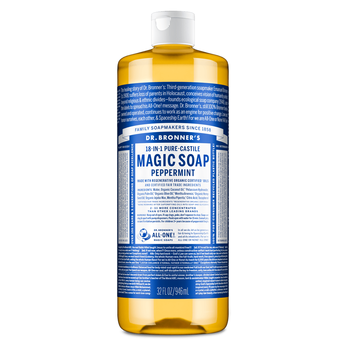 Dr.Bronner's Magic Soap, Peppermint, Pure-Castile Body Wash Liquid Soap, 32 fl oz